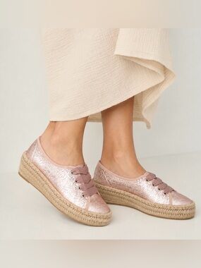 PAEZ Leather Nude Metallic Espadrilles Sneakers NWT Size 9.5 Boho Coastal